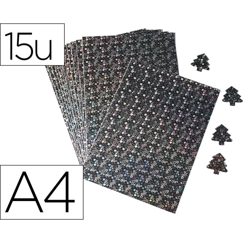 Papier holographique o'color a4 adhesif etoiles coloris    argent reflets arc en ciel    sachet 15 feuilles
