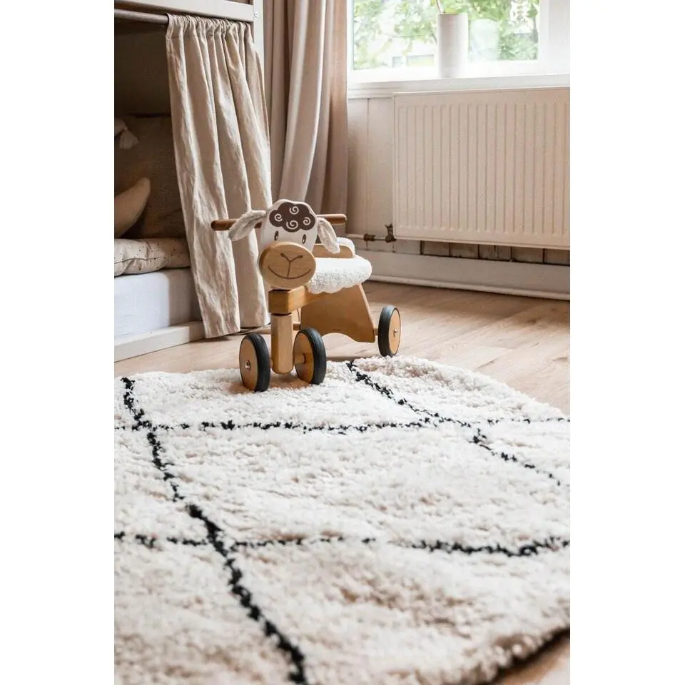 Interieur05 rond berber vloerkleed Nea wit/zwart - 160 x 160 cm