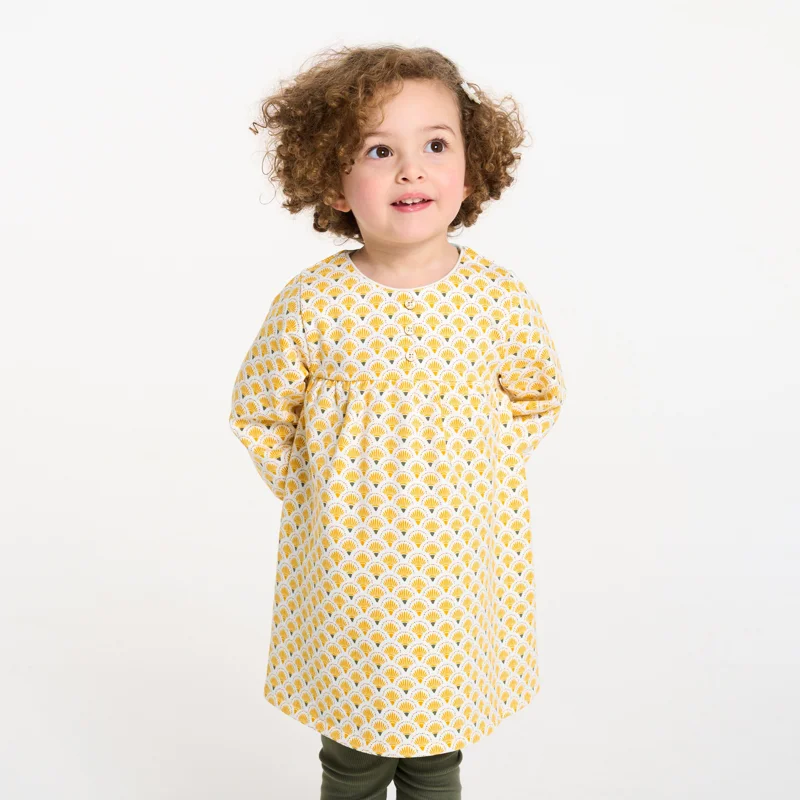 Robe en molleton imprimé jaune et legging vert bébé fille Jaune