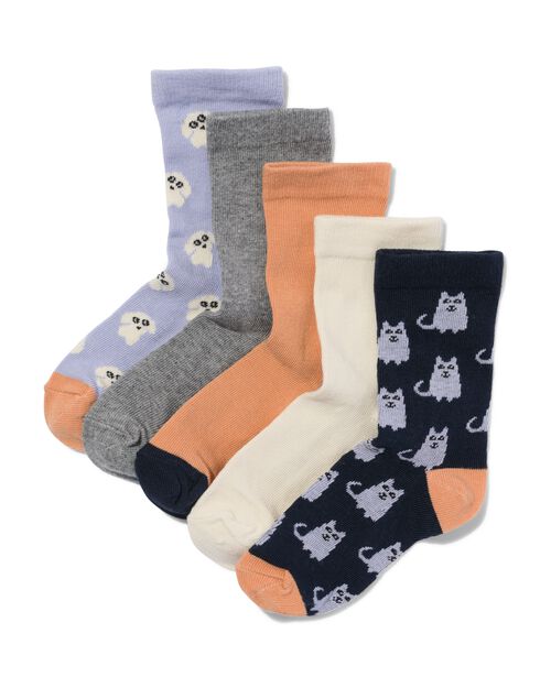 chaussettes en coton chien chat - 5 paires bleu