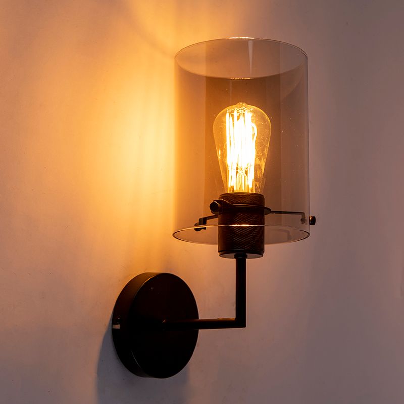 Design wandlamp zwart met smoke glas - Dome