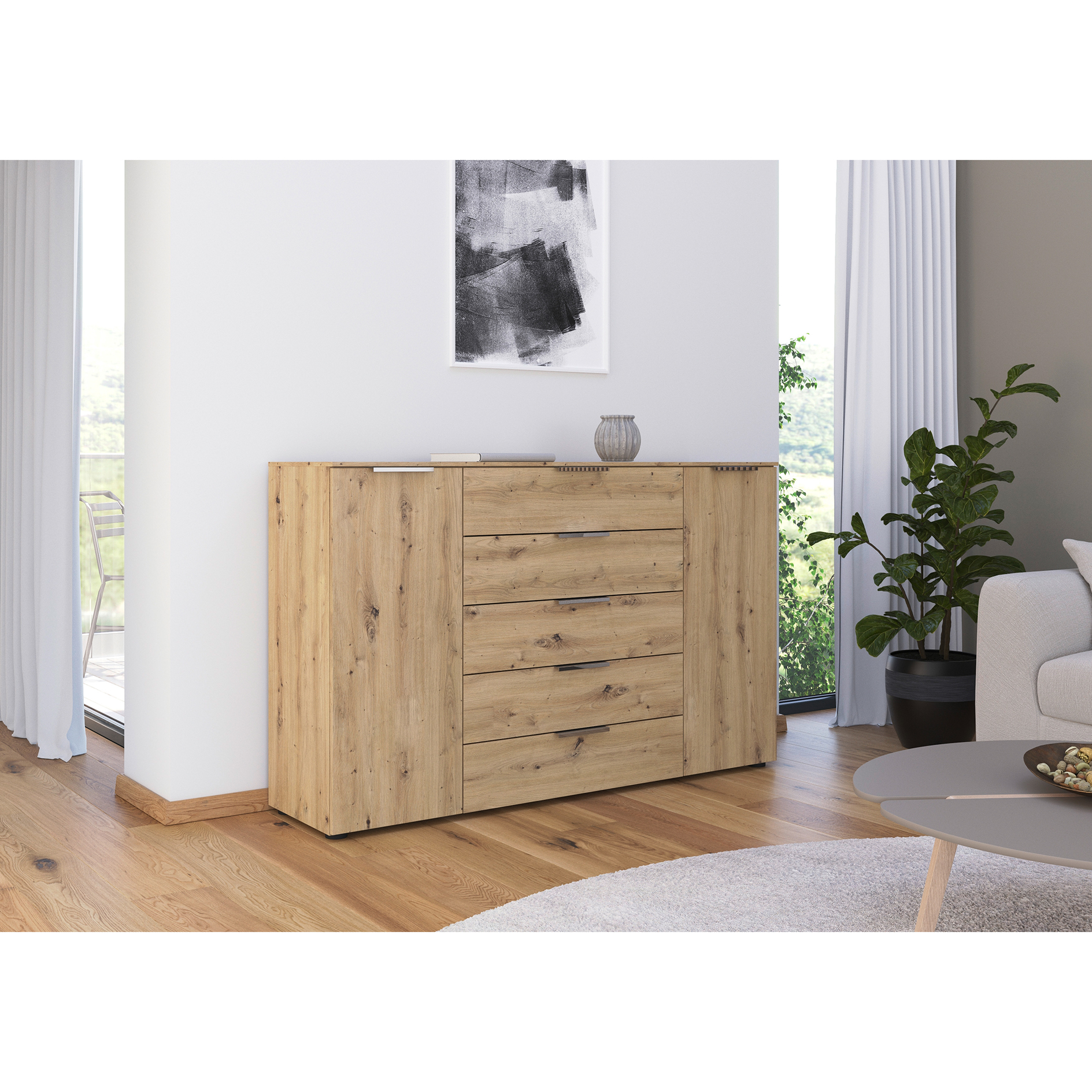 Kommode - Artisan Eiche - Chromgriffe - 160 cm