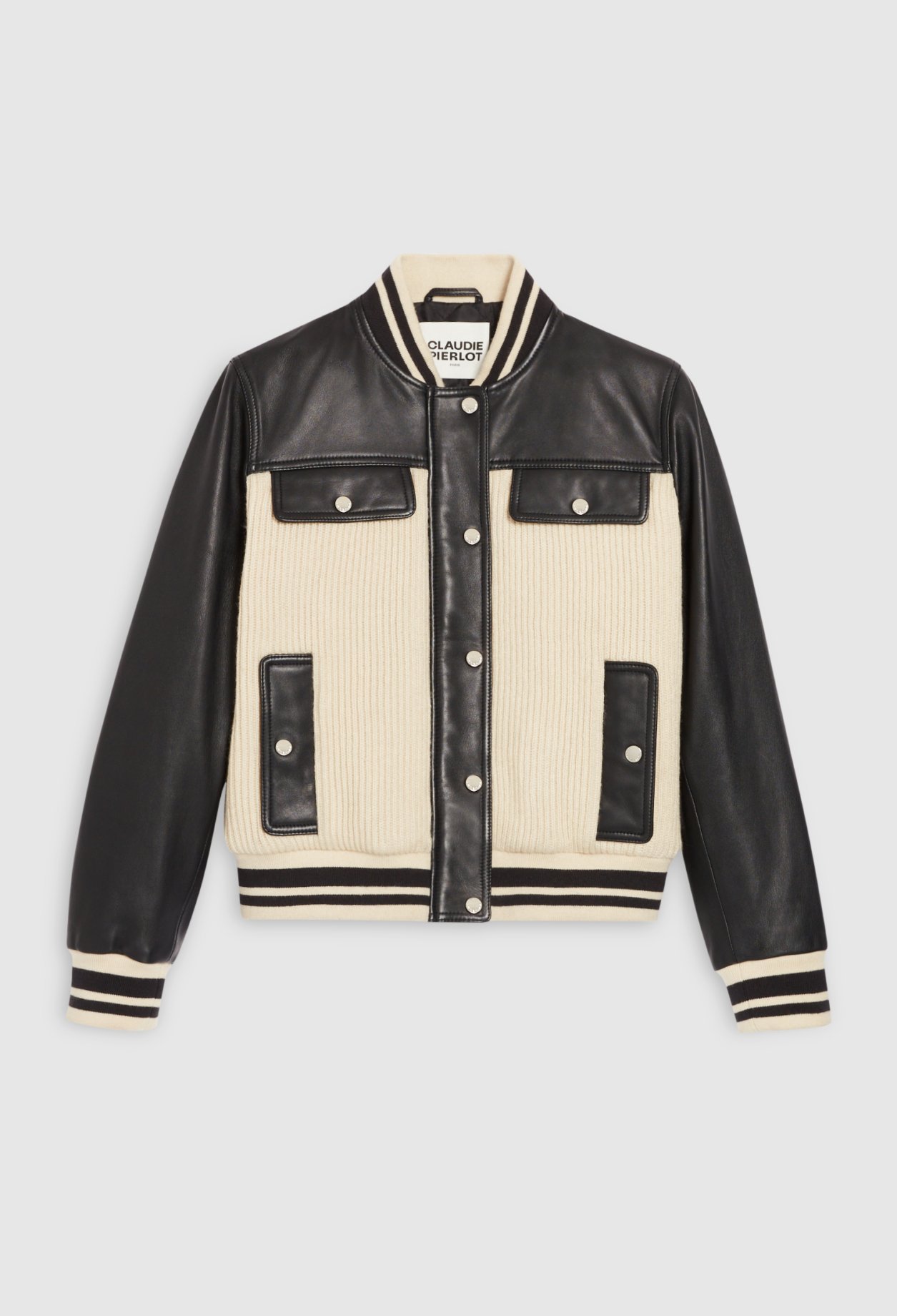 Blouson cuir et maille bicolore