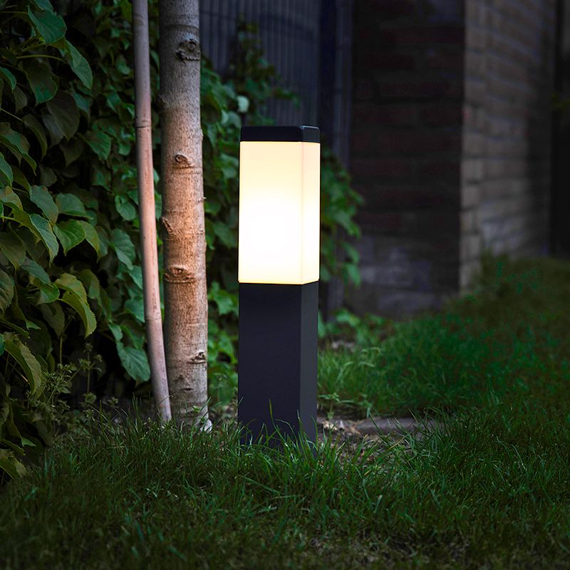 Moderne buitenlamp paal donkergrijs met opaal 45 cm IP44 - Malios