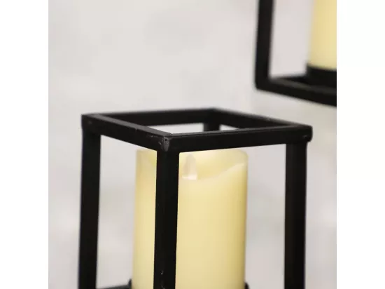 Bougeoir carré sur pied en métal noir 11 x 40 cm