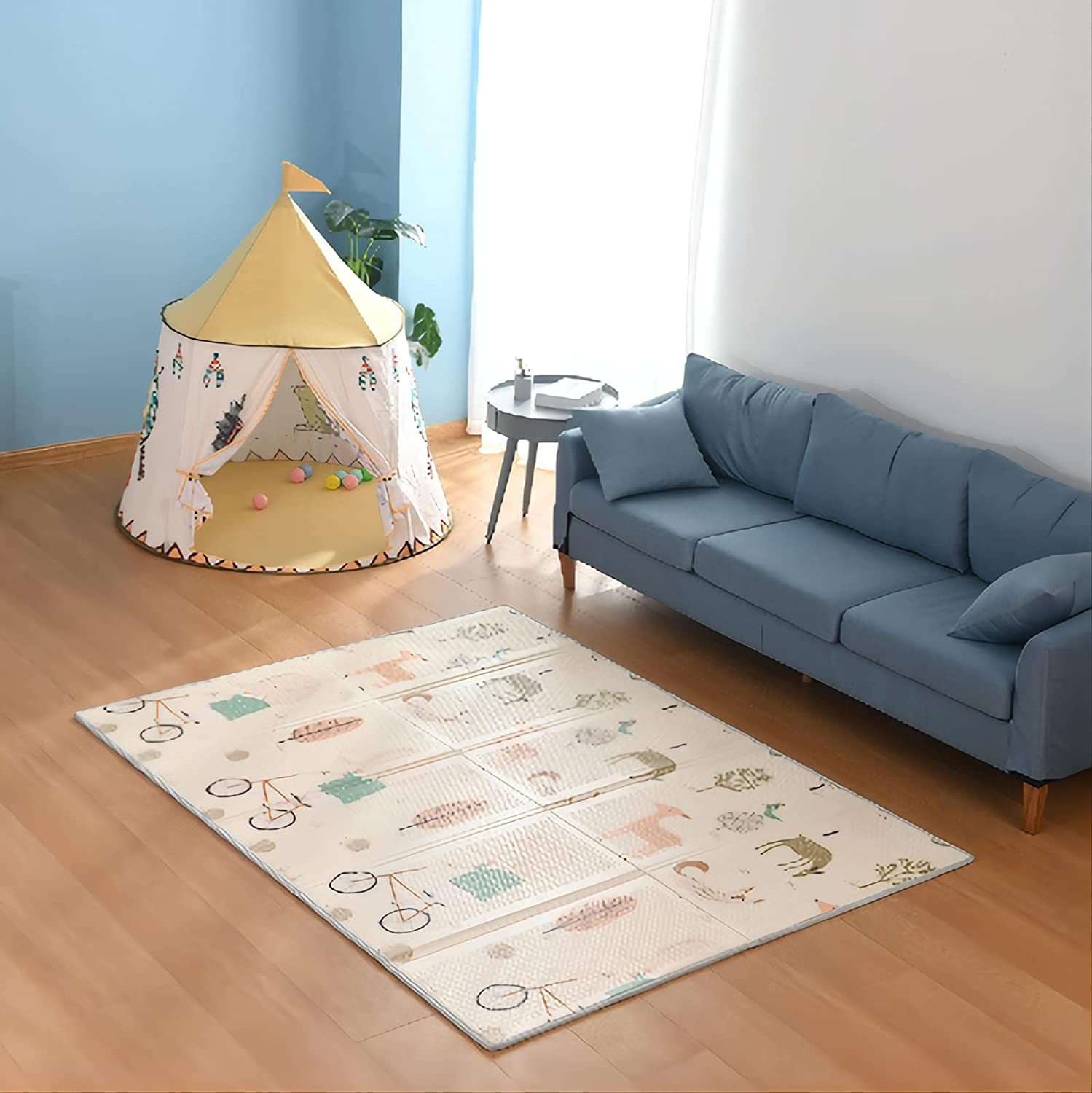 (200x150cm) Faltbare Schaumstoff Baby Spielmatte Krabbel Boden mit Aufbewahrungstasche - Beige