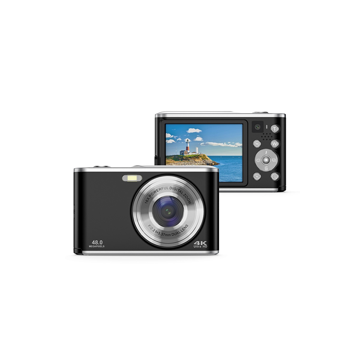 Digitalkamera 4K 48MP 16x zoom webkamera Sort
