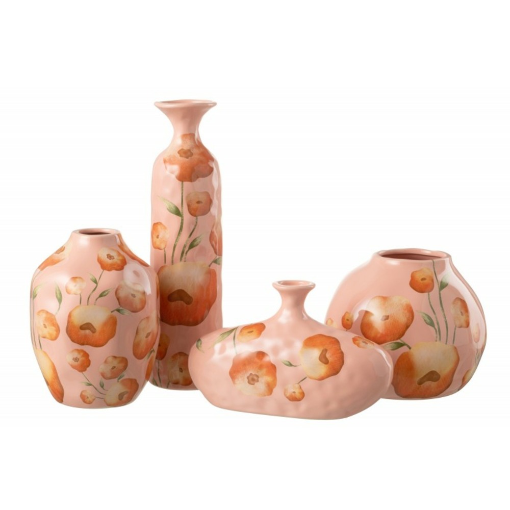Vase avec fleurs en céramique saumon 16x16x21 cm