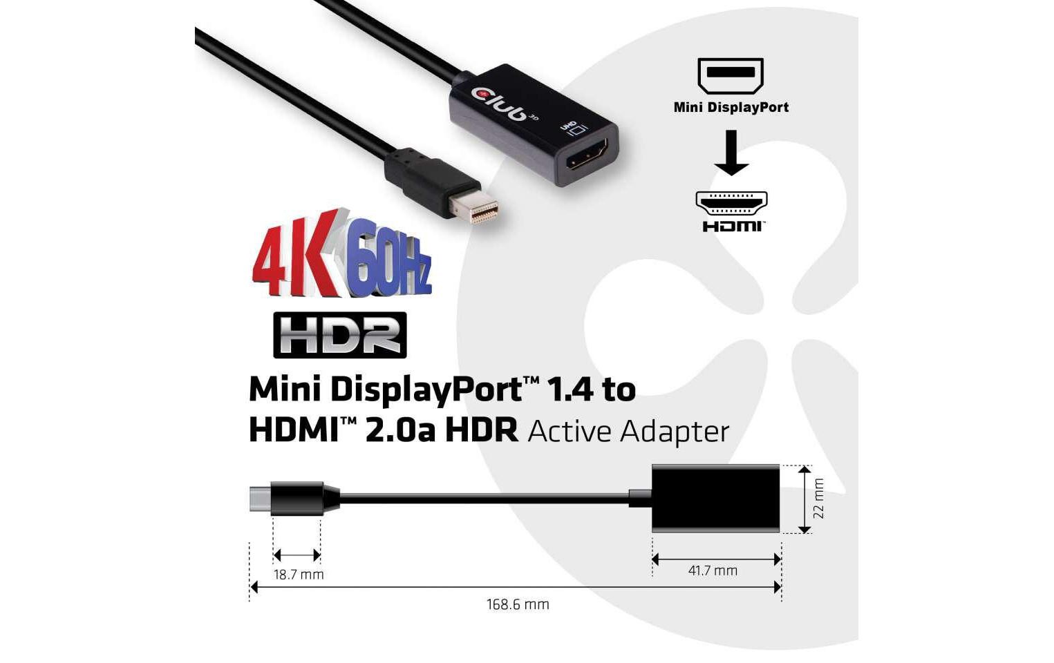 Adapter Mini DP 1.4 - HDMI 2.0 HDR, 4K aktiv