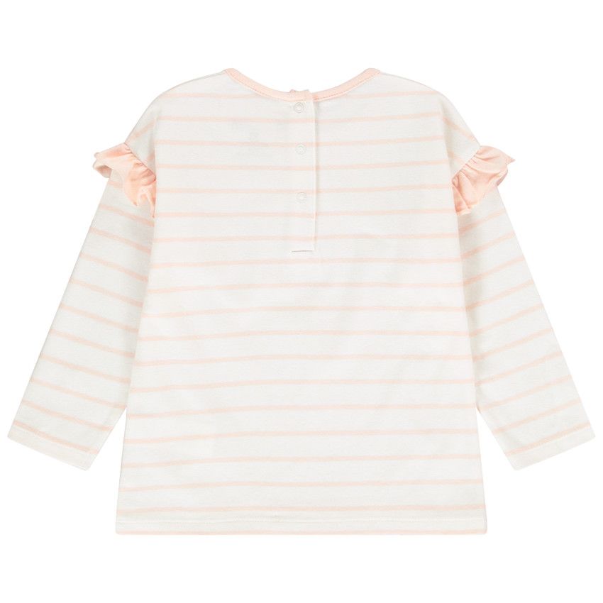 T-shirt rayé à manches longues avec broderie pour bébé fille - Rose