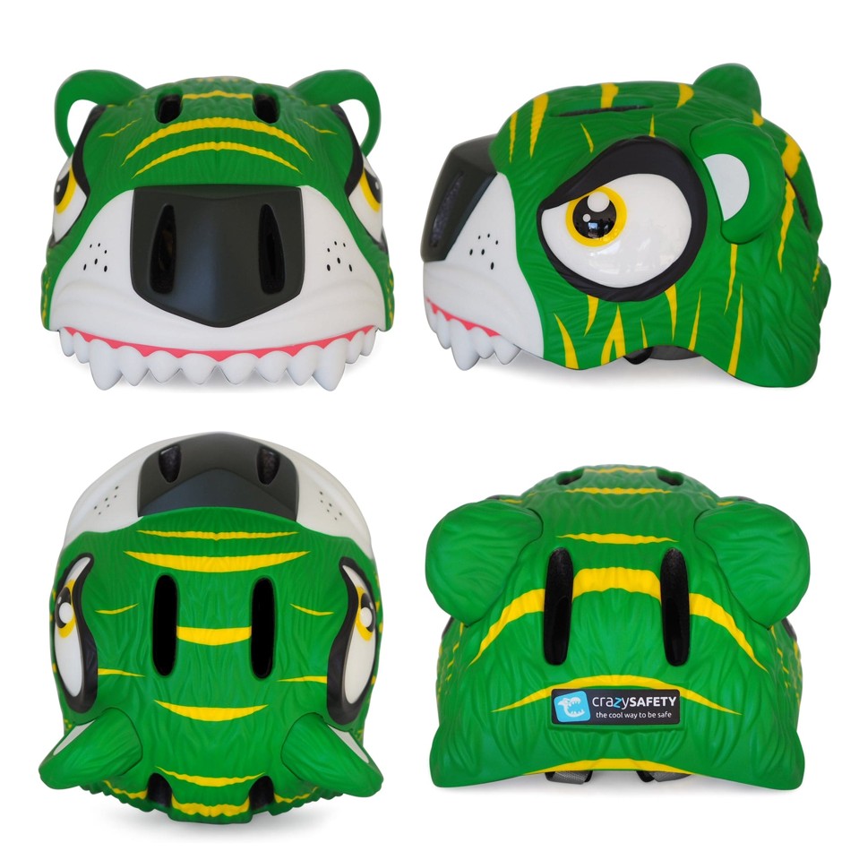 Crazy Safety - Cykelhjelm til børn - Grøn tiger (49-55 cm)
