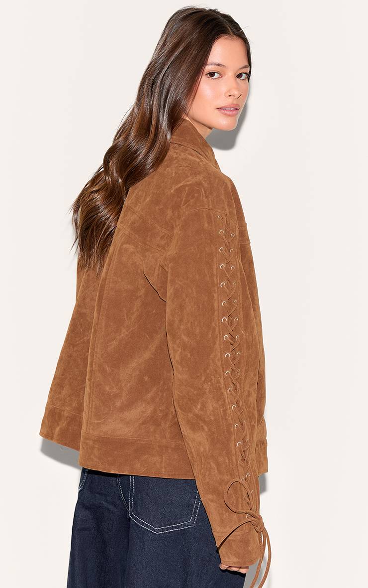 Marron Veste Courte En Faux Suède À Lacets