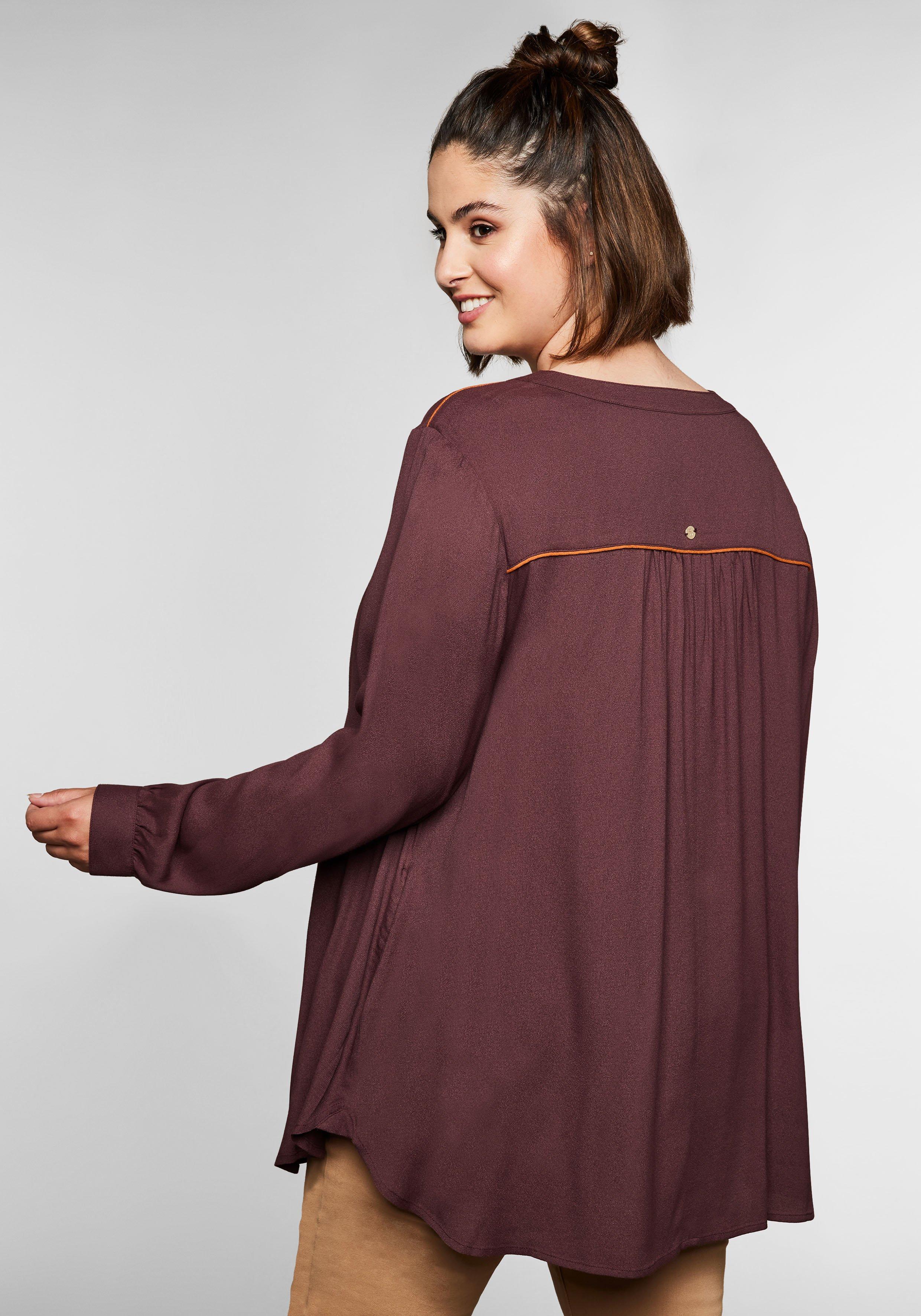 Longbluse mit kontrastfarbenen Pipings, in A-Linie