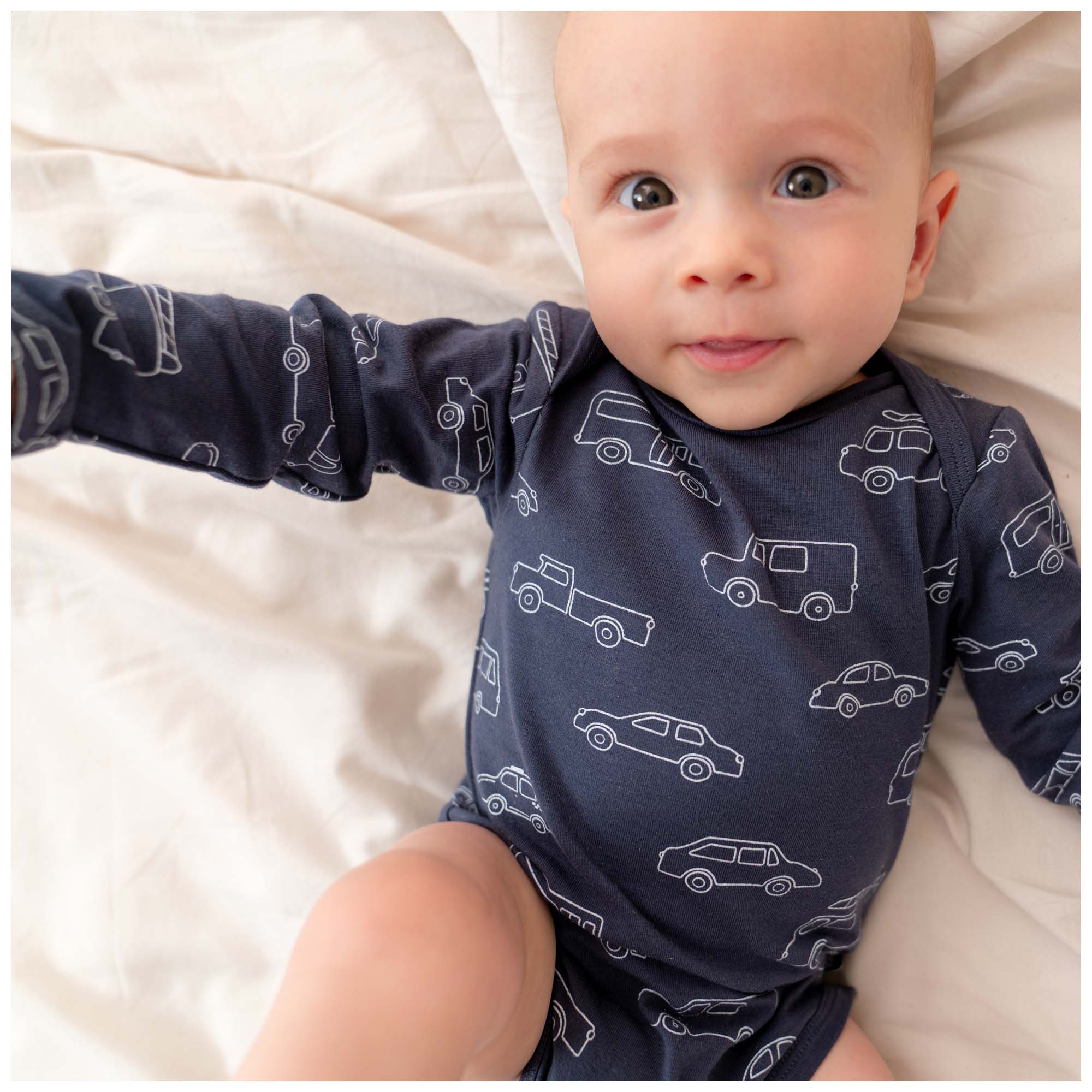 Prénatal romper auto's lange mouwen all over print blauw