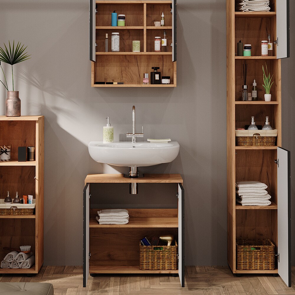 Vicco Badmöbel-Set Irma Eiche Anthrazit 4-teilig Hochschrank Midischrank 95 cm