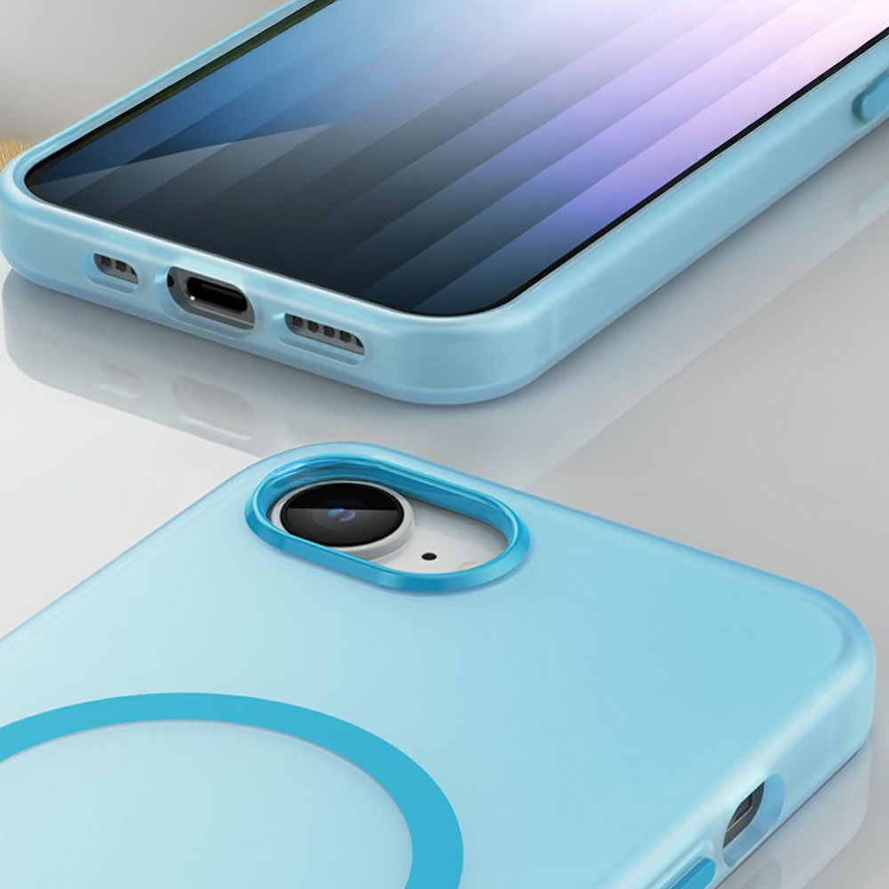 iPhone 16e MagSafe Hybrid Hülle TPU Bumper Slim Design Matt - Blau / Transparent