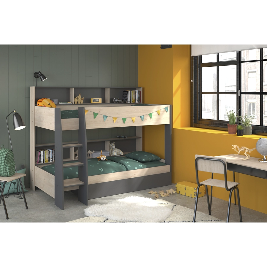 Parisot Etagenbett Tam-Tam 31 mit Bettschubkasten Grau in Eiche Jackson (90x200) Grau