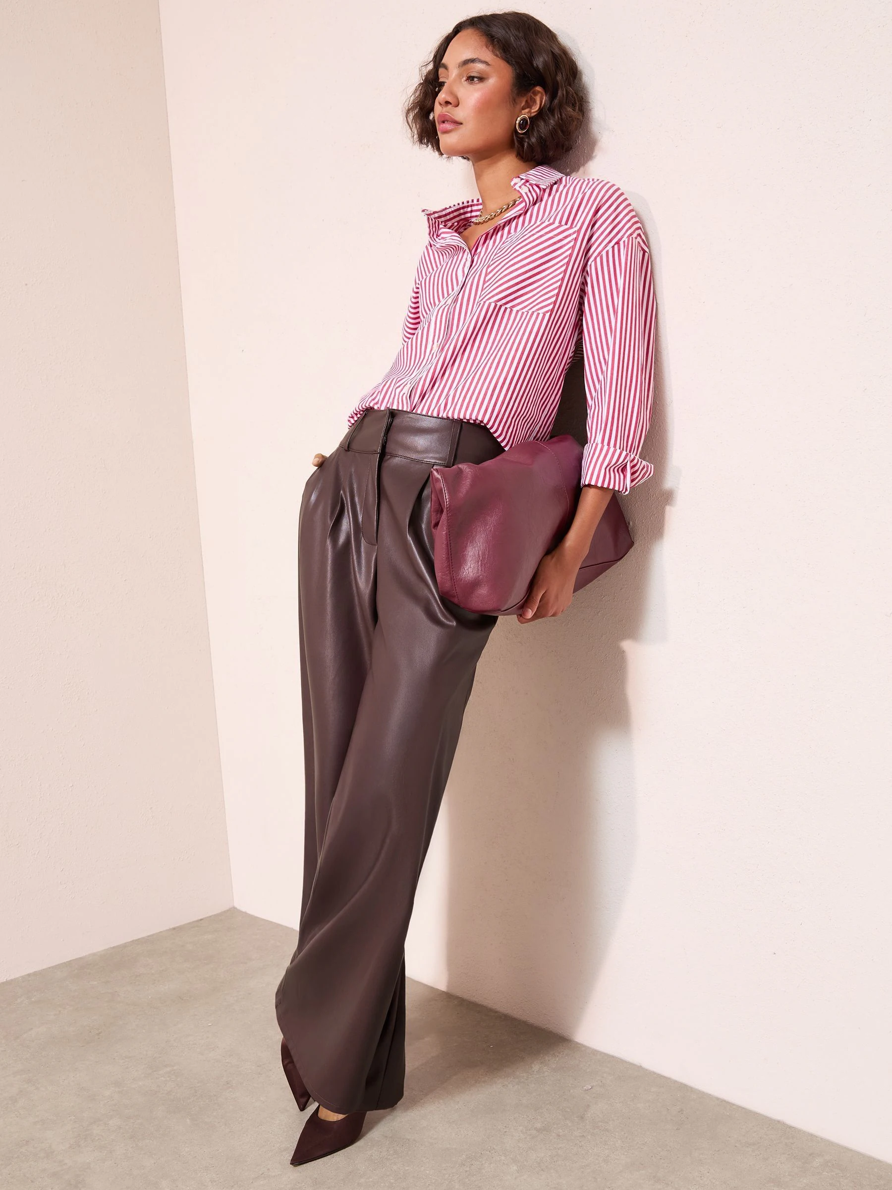 Bessenrood - Friends Like These Faux Leather Pleated Wide Leg Trousers