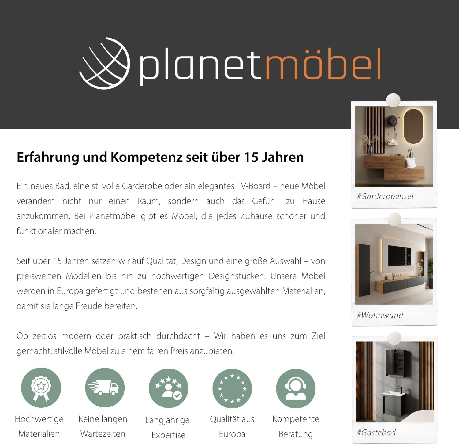 Planetmöbel Waschbecken mit Unterschrank 40 cm inkl. Keramikwaschbecken, Gäste WC Waschtischunterschrank hängend, anthrazit matt