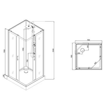 Allibert complete douchecabine Everest met schuifdeur zilver hoekmodel 90 x 90 cm