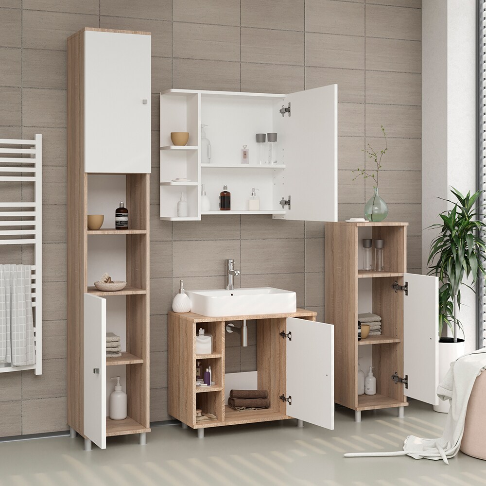 Vicco Badmöbel Set Fynn Badezimmer Spiegel Kommode Unterschrank Sonoma
