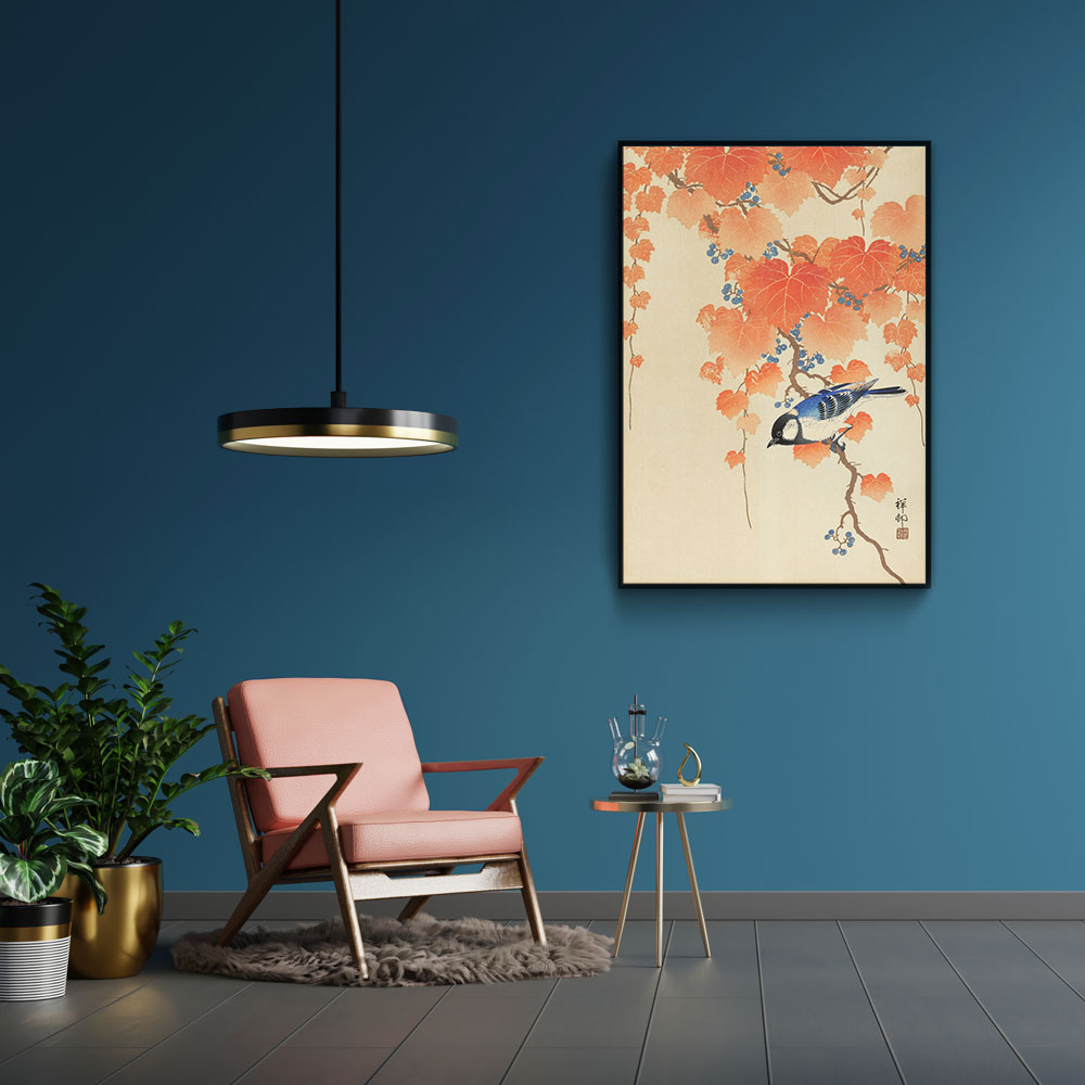 Walljar plexiglas schilderij - Ohara Koson - Great Tit On Paulownia Branch Plexiglas schilderij - 60 x 90 cm