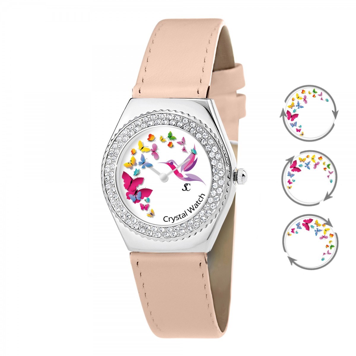 Montre Alysson papillons à mouvement tournant SC Crystal ornée de Cristaux scintillants