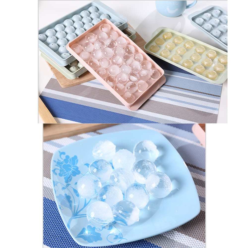 (2er Set) 33-fach 3D Kunststoff Eiswürfel Form DIY Ice Cube Tray mit Deckel für Cocktails / Whisky / Softgetränke - Kugel / Mint