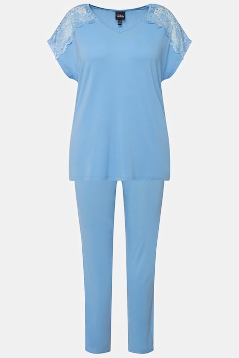 Pyjama, Spitze, V-Ausschnitt, Halbarm