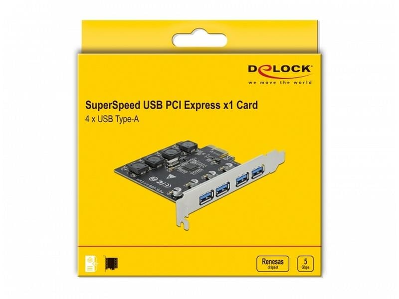 Delock PCI-Express-Karte 90509 USB 3.0 - 4x USB-A PCIe-Schnittstellenkarte mit vier USB-A-Ports