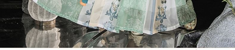 Francoix - Hanfu-top met bloemenborduursel / licht jasje / maxi-rok met gemiddelde taille / set
