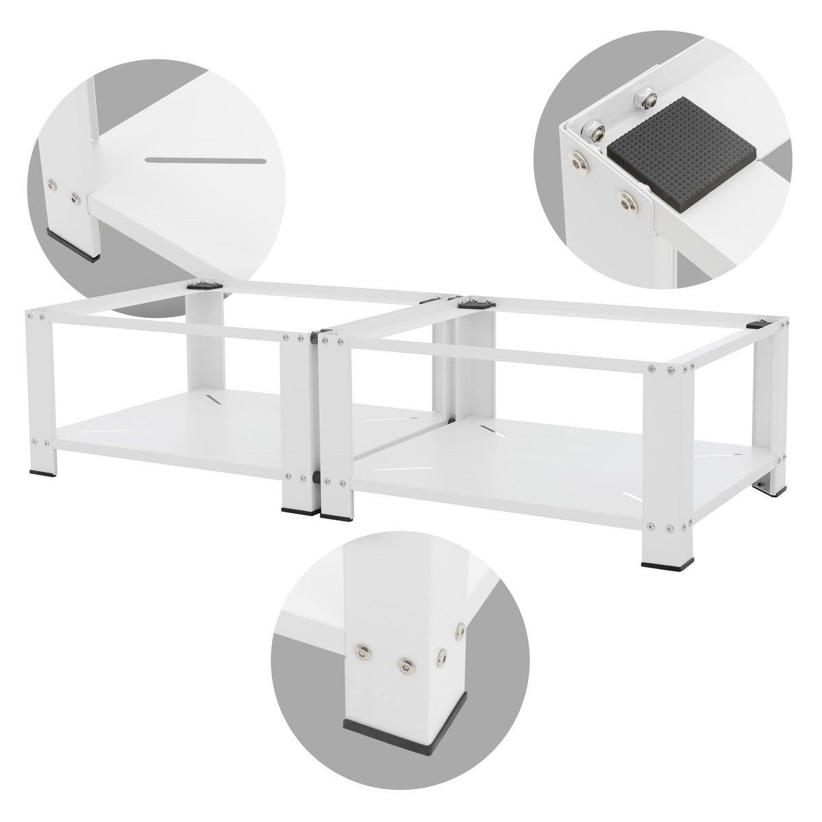ML-Design Dubbele Wasmachine Onderstel met 2 Planken, Wit, 128x54 cm, Staal, 2x 150 kg, Stevige Dubbele Wasmachine Onderstel, 32 cm Hoog Platform, Verhoogde Onderkast, Dubbele Onderkast, Dubbel Platform