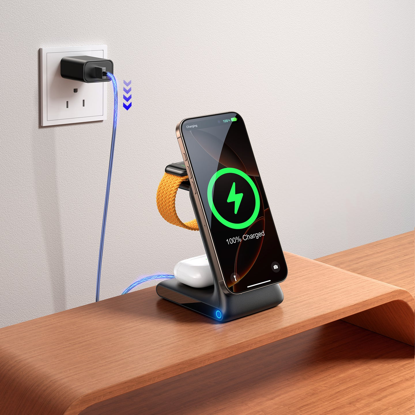 (15W) 3in1 MagSafe Qi Wireless Charger Ladestation für iPhone / Apple Watch / Airpods (JR-W15) - Schwarz