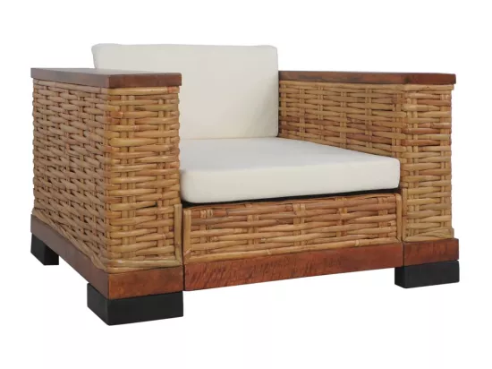 Fauteuil avec coussins Marron Rotin naturel