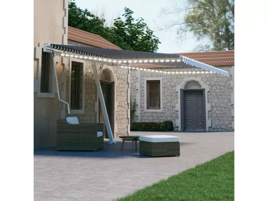 Auvent automatique capteur de vent/LED 400x300 cm Bleu et blanc