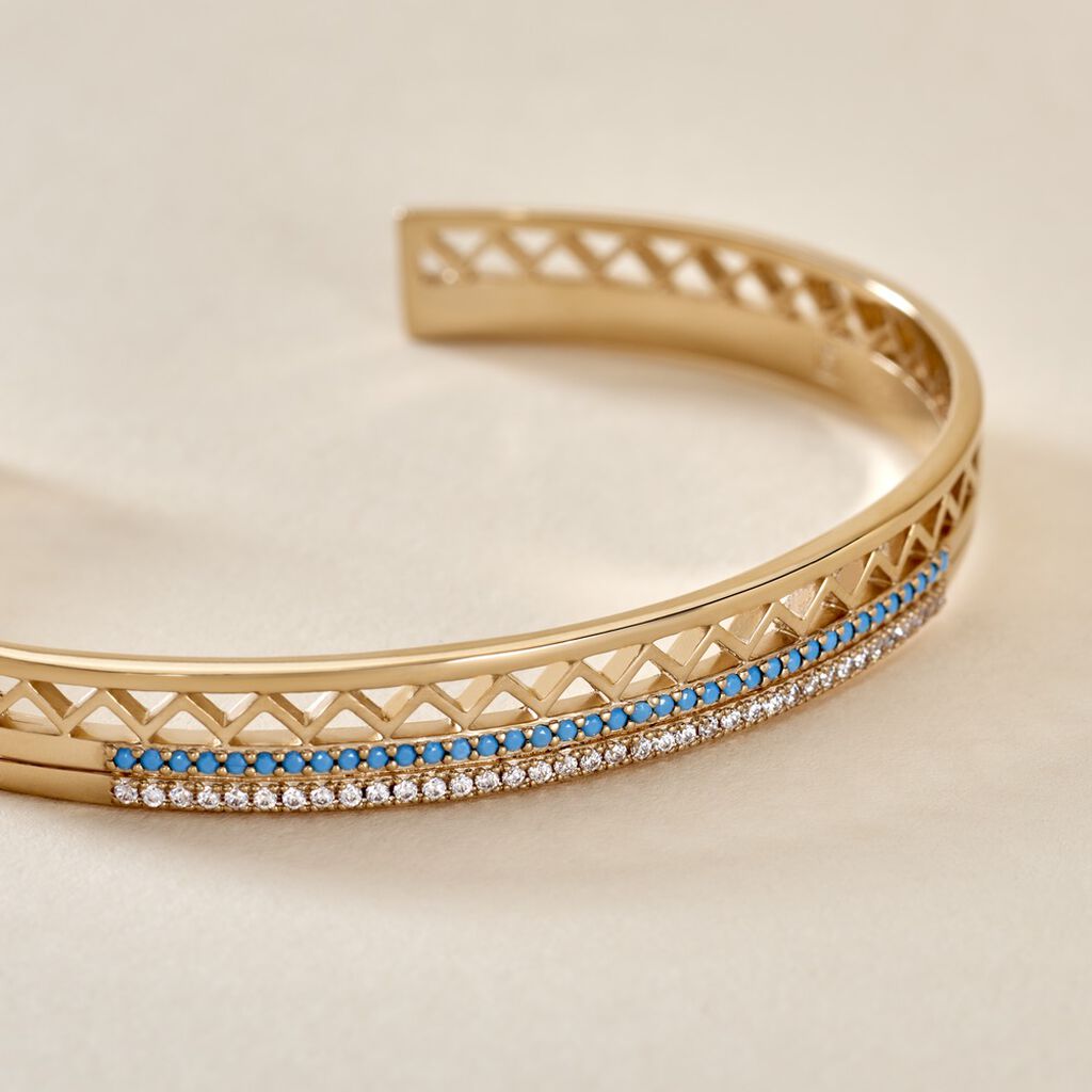 Bracelet Jonc Zoila Plaqué Or Pierre De Synthese Et Oxyde