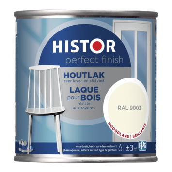 Histor Perfect Finish houtlak hoogglans RAL 9003 wit 250 ml