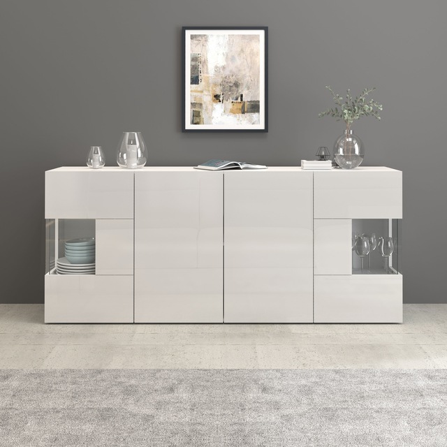 INOSIGN Sideboard »Egypt, Kommode, Schrank, Kredenz, Vitrine grifflos« 4 Türen davon 2 mit Glaseinsatz, kompl. Hochglanz lackiert, Breite 180