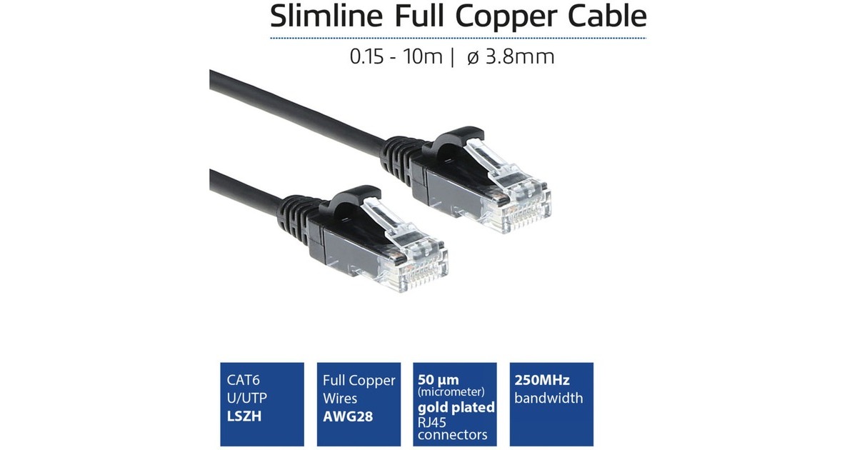 ACT ConnectivityLSZH U/UTP CAT6 datacenter slimline patchkabel snagless met RJ45 connectoren  (Zwart, 3 meter)