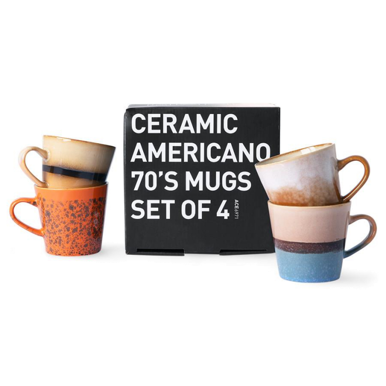 HKliving 70's Ceramic americano mok set van 4 pegasus