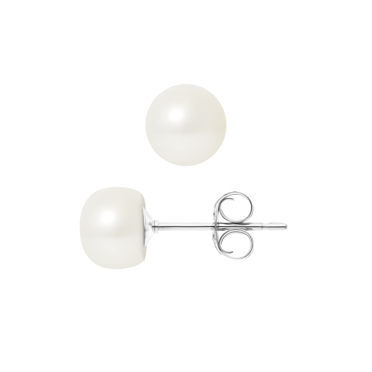 Boucles d'Oreilles - Or Blanc et Perles de Culture d'Eau Douce - Blanc Nacre Naturel