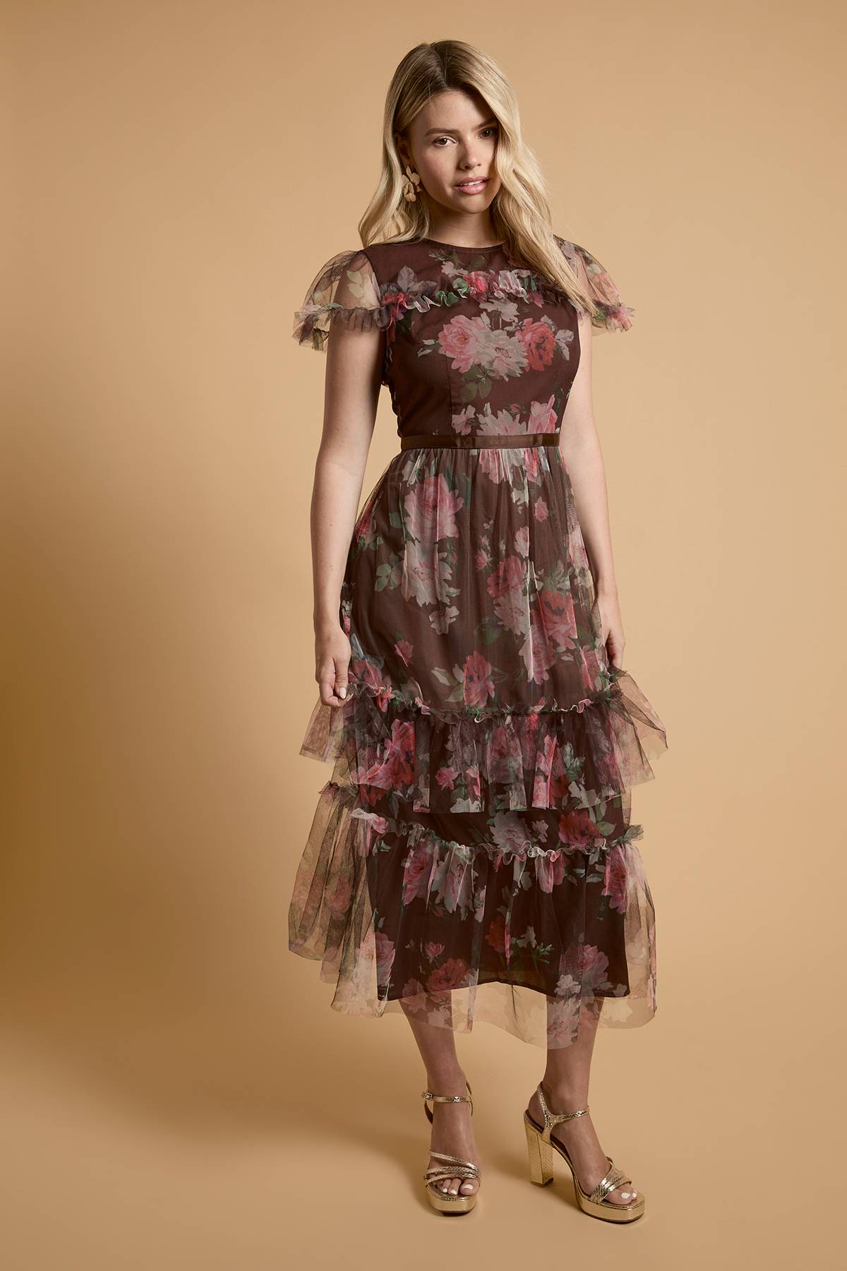 Oasis Robe Longue En Tulle Imprimé
