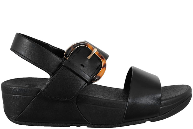 FITFLOP LULU RESIN-BUCKLE LEATHER BACK-STRAP SANDALS BLACK