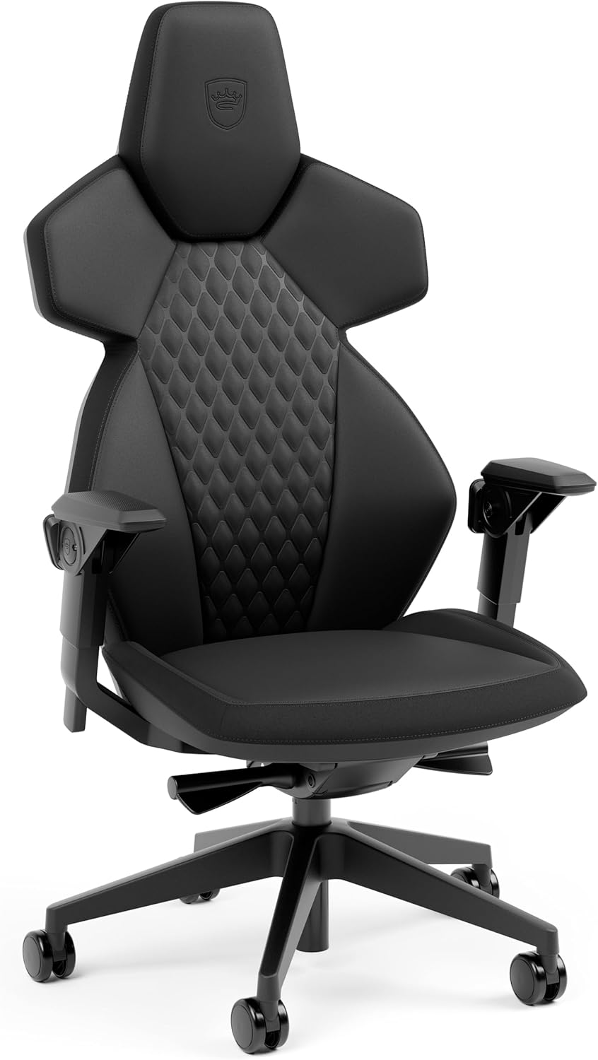 noblechairs Dawn Gaming Stuhl Schwarz – Ergonomischer Schreibtischstuhl mit klappbaren Armlehnen, Synchronmechanik, Kunstlederbezug, Lordosenstütze, Universalrollen