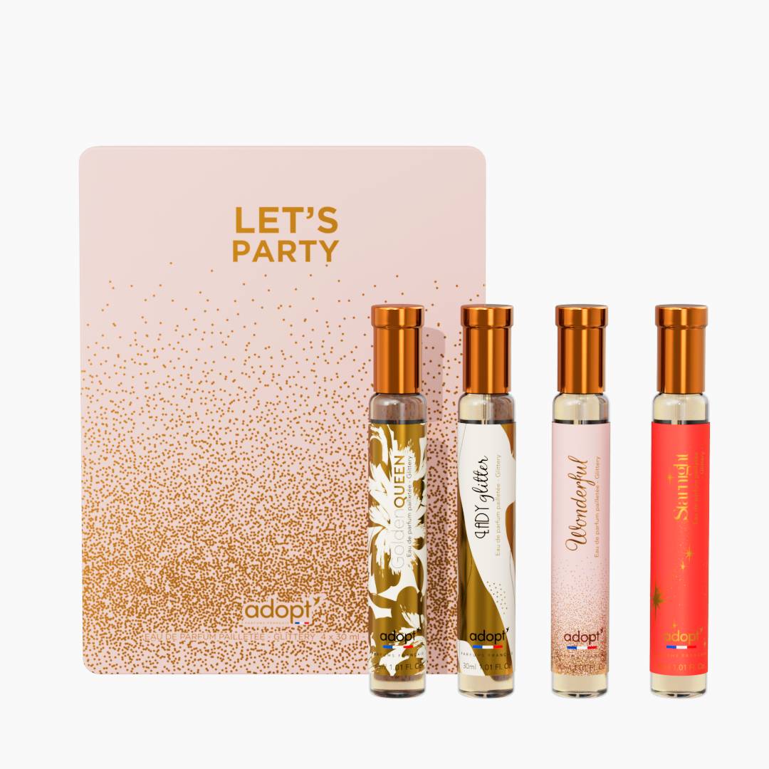 Let's party - Coffret métal 4 eaux de parfum Golden queen 30ml + Lady glitter pailletée 30ml + Wonderful 30ml + Starnight 30ml