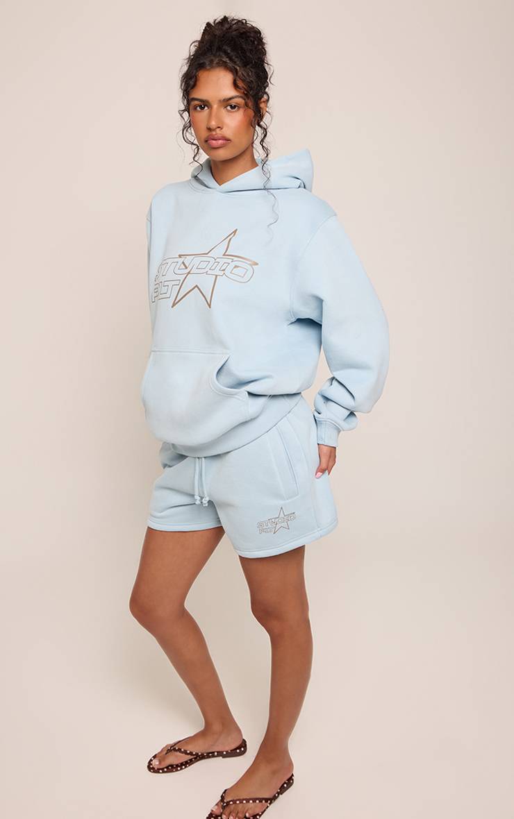 Bleu Short Molleton Imprimé Studio