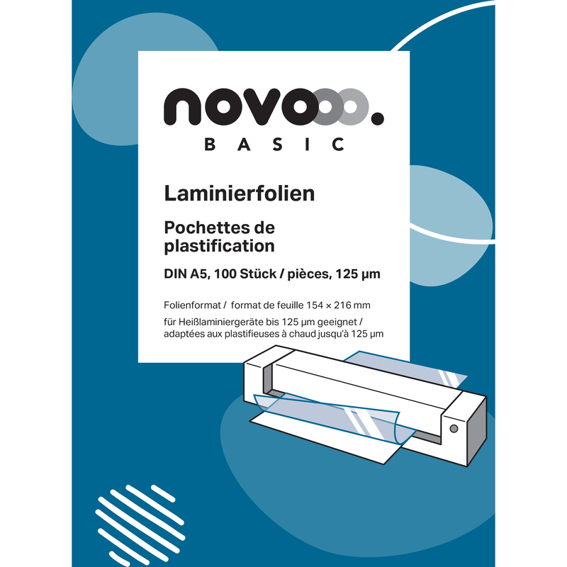 novooo Laminierfolien Basic, A5, 125 mic, glanz, 100 Stück