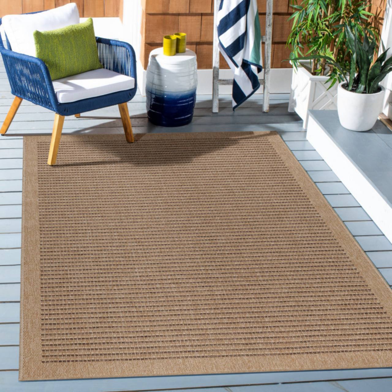 In & Outdoor Teppich Wetterfest Läufer Beige - Balkon Teppich Wasserfest