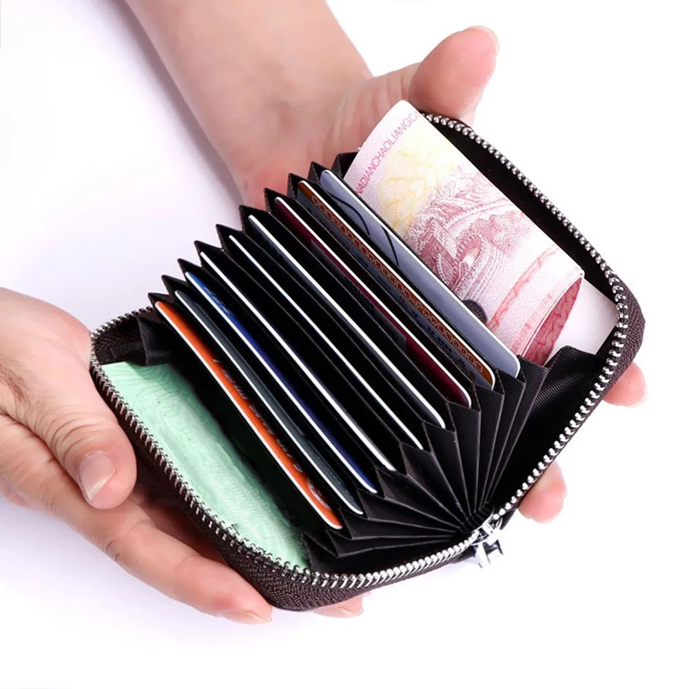 Mini Kreditkarten Echtleder Etui Geldbörse mit 11 Fächern - Pink