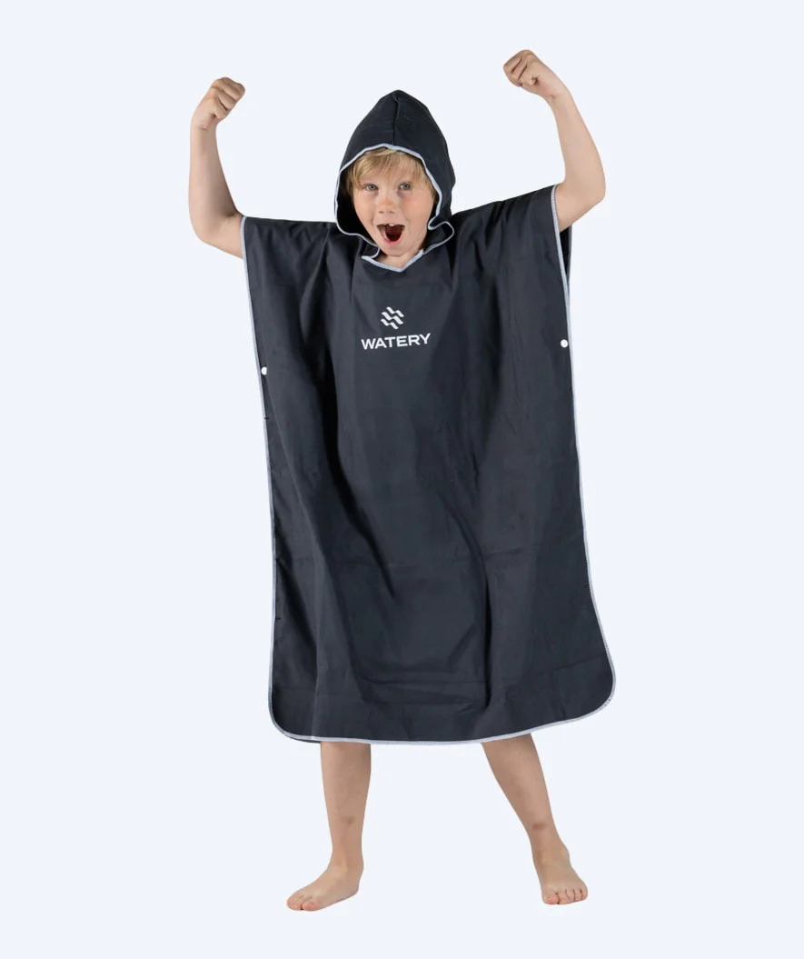 Watery badeponcho til junior - Microfiber - Sort